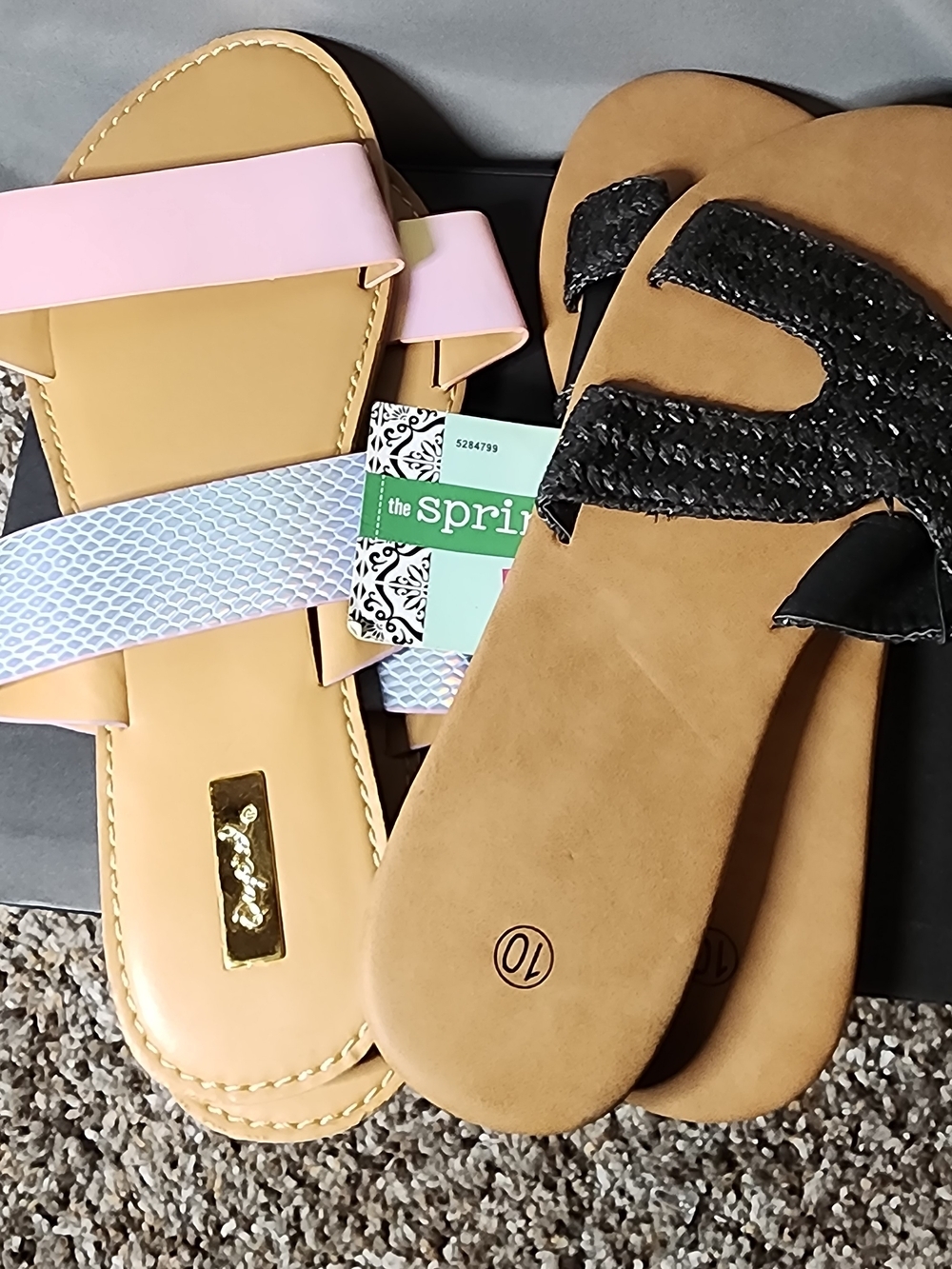 Qupid Flat Sandal Duo with Iridescent Pink-Blue Strap and Black Woven Pair